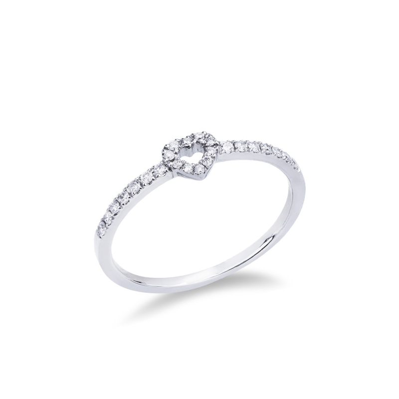 Bague en Or Blanc 18k avec design cœur en diamants