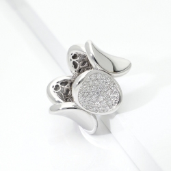 Bague élastique Or Blanc 18k avec plaques et pavé de diamants