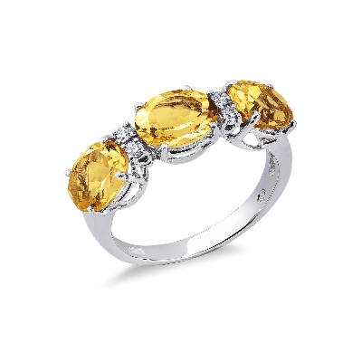 Bague en or blanc 18 carats avec des diamants et des citrines