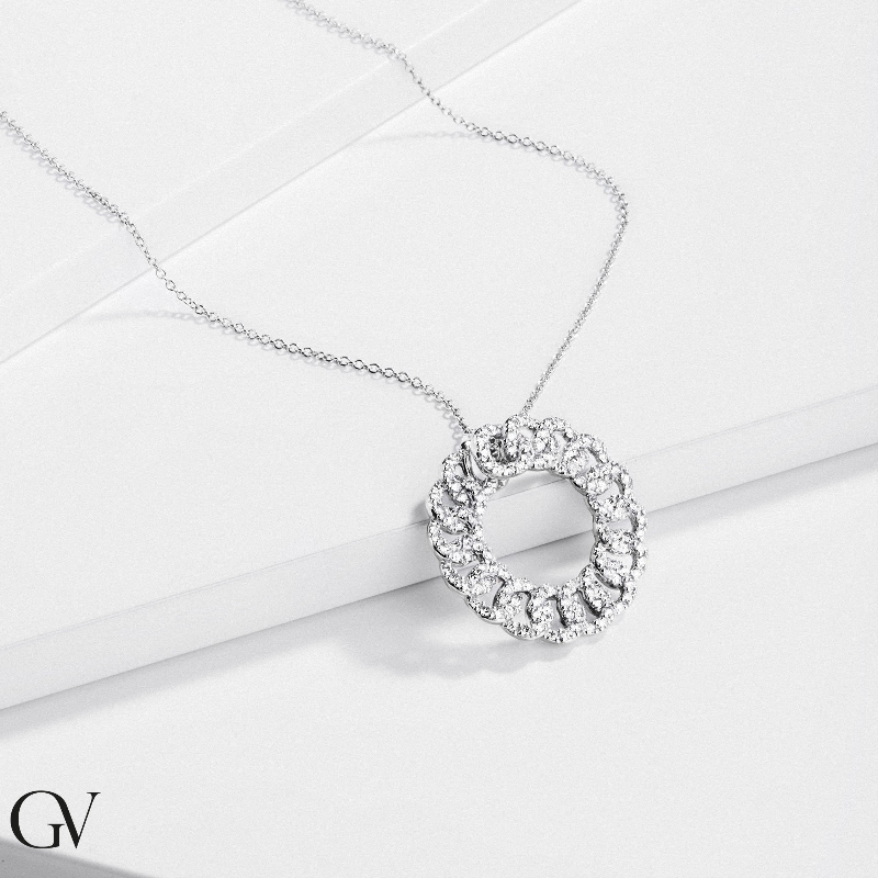 Pendentif gourmette et diamants en or blanc 18 carats   Pendentif gourmette et diamants en or blanc 18 carats