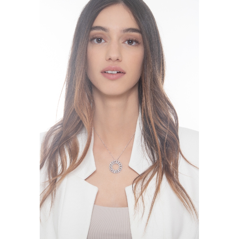 Pendentif gourmette et diamants en or blanc 18 carats   Pendentif gourmette et diamants en or blanc 18 carats