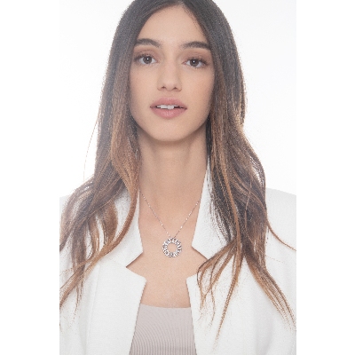 Pendentif gourmette et diamants en or blanc 18 carats  