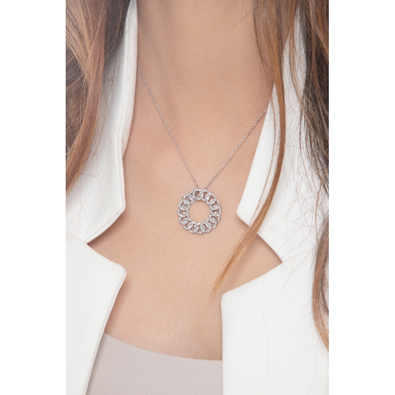 Pendentif gourmette et diamants en or blanc 18 carats   Pendentif gourmette et diamants en or blanc 18 carats