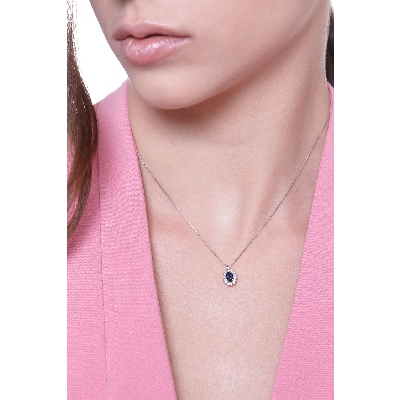 Collier or blanc 18k pendentif saphir rose 