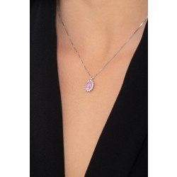 Pendentif halo en or blanc 18 carats avec saphir rose ovale et diamants 2
