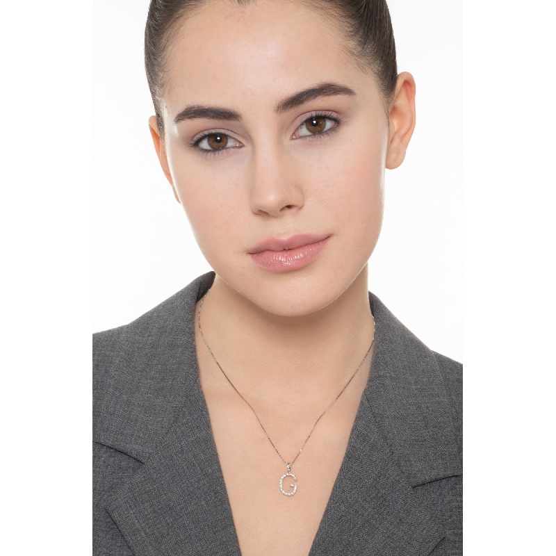 Collier lettre G en or blanc 18 carats avec diamants Collier lettre G en or blanc 18 carats avec diamants