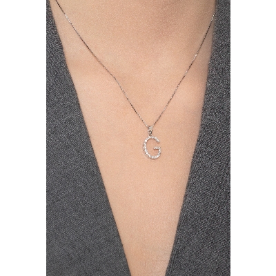 Collier lettre G en or blanc 18 carats avec diamants