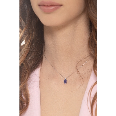 Collier en or blanc 18k avec pendentif en tanzanite 