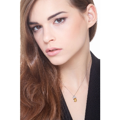 Collier en Or Blanc 18k avec Pendentif Citrine et Diamants