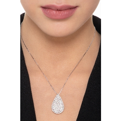 Collier or blanc 18K avec pendentif pavé de diamants