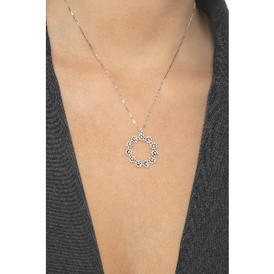 Collier Cercle etoiles en Or Blanc 18k et Diamants