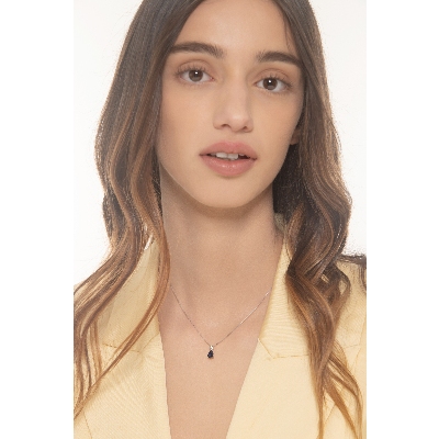 Collier en Or Blanc 18k avec Pendentif Goutte et Saphir Bleu