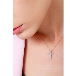 Collier croix bombée en or blanc 18k avec diamants 2