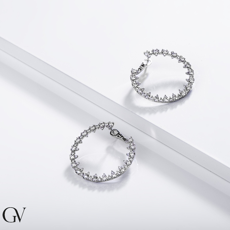 Boucles d'oreilles créoles en Or Blanc 18k avec Diamants pour femme Boucles d'oreilles créoles en Or Blanc 18k avec Diamants pour femme