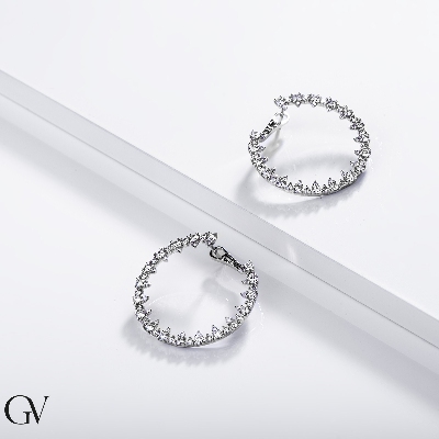 Boucles d'oreilles créoles en Or Blanc 18k avec Diamants pour femme