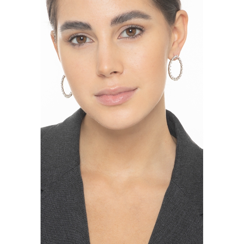 Boucles d'oreilles créoles en Or Blanc 18k avec Diamants pour femme Boucles d'oreilles créoles en Or Blanc 18k avec Diamants pour femme