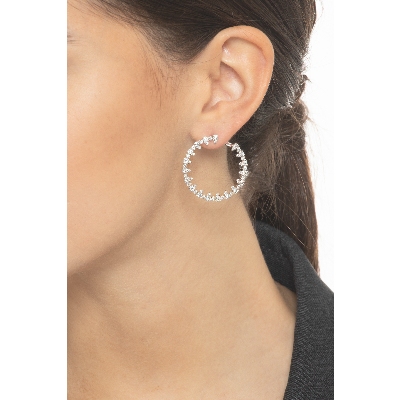 Boucles d'oreilles créoles en Or Blanc 18k avec Diamants pour femme