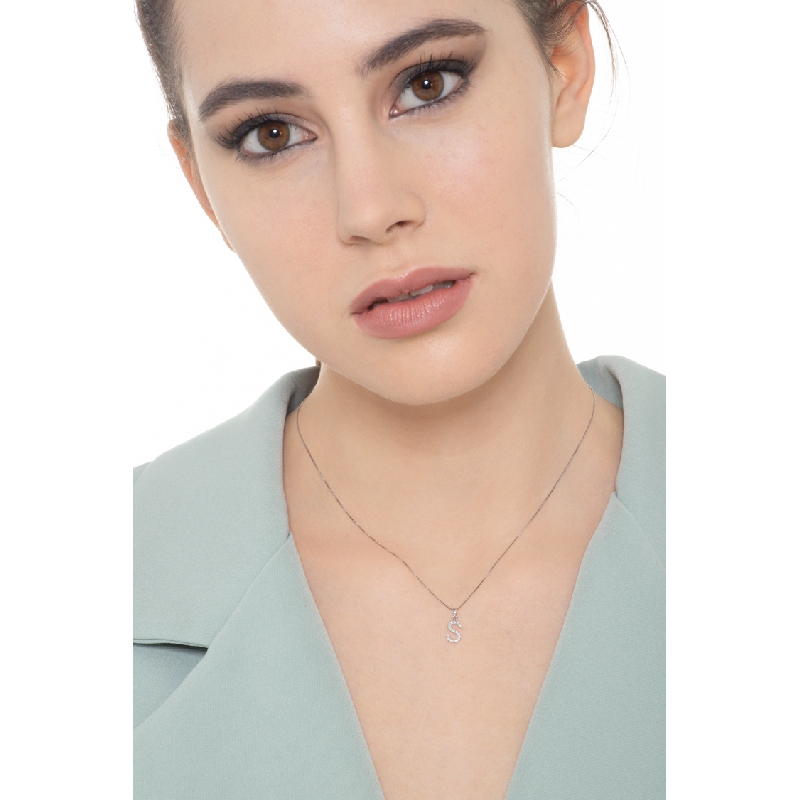 Collier avec lettre  S or blanc et diamants