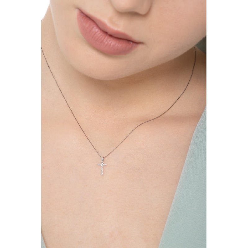 Collier avec la lettre  T en or blanc 18K et diamants