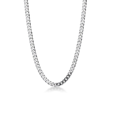 Collier chaine gourmette en or blanc 18k, cm 50