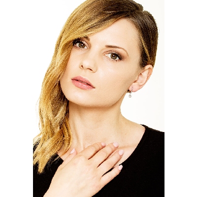 Boucles d Oreilles Perlees en Or Blanc 18k avec Pendants Ronds et Diamants