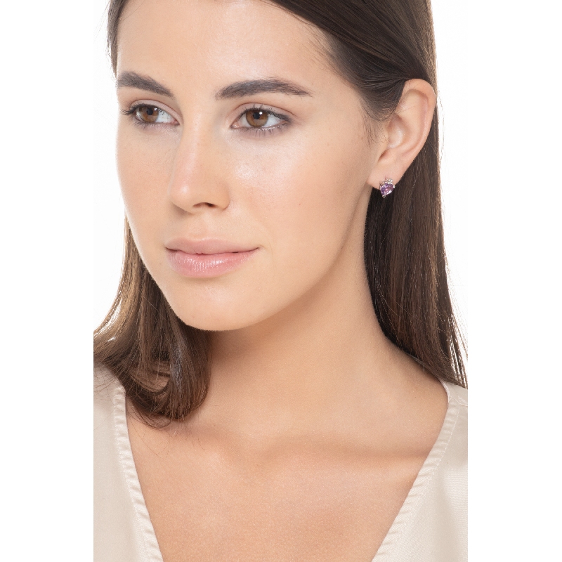 Boucles d’oreilles Or Blanc 18k avec améthyste cœur et diamants