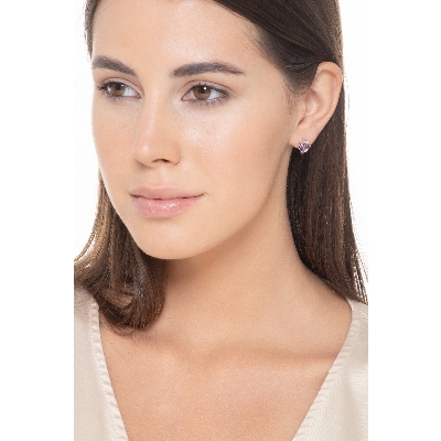 Boucles d’oreilles Or Blanc 18k avec améthyste cœur et diamants