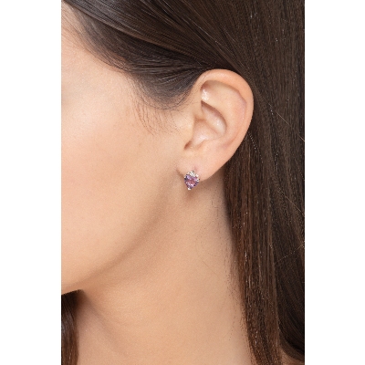 Boucles d’oreilles Or Blanc 18k avec améthyste cœur et diamants