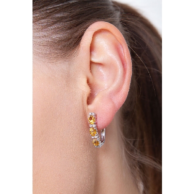 Boucles d'oreilles en or blanc 18k avec diamants et citrines