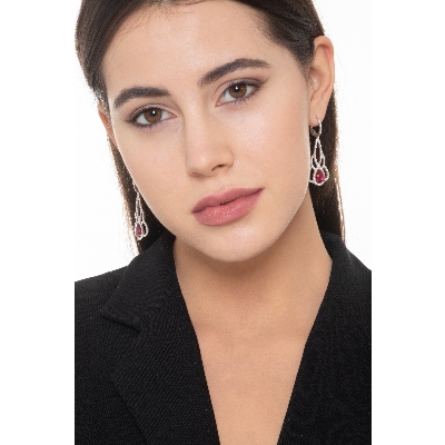 Boucles d oreilles en Or Blanc 18k avec Diamants et Rubis