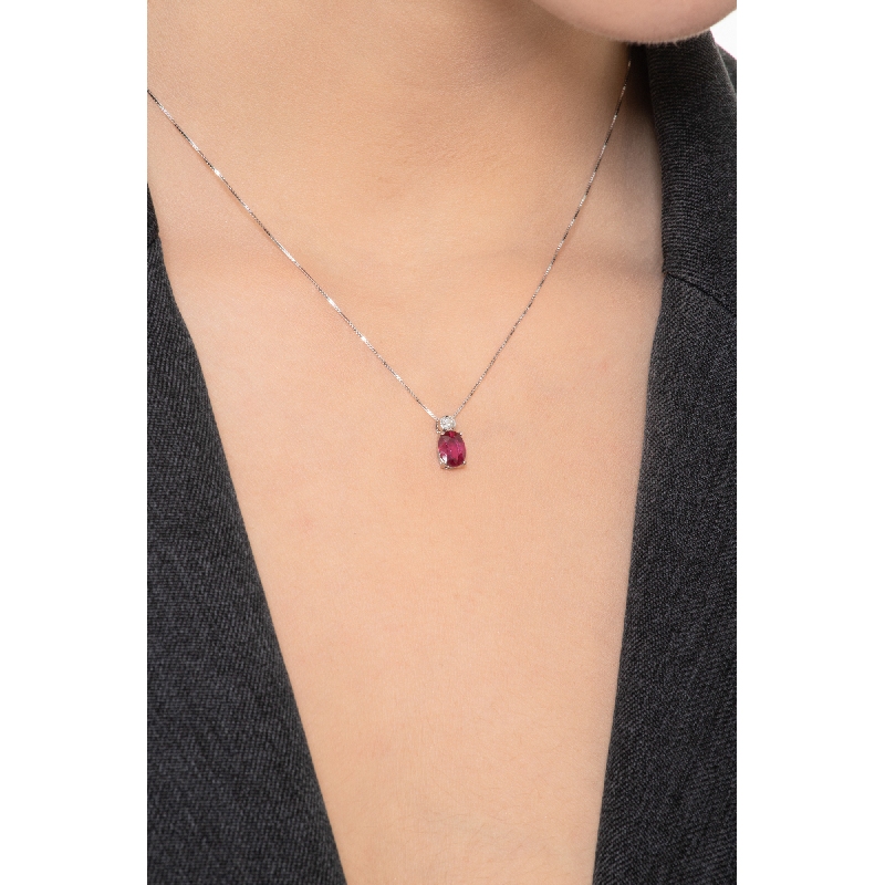 Collier or blanc 18k rubis et diamant Collier or blanc 18k rubis et diamant