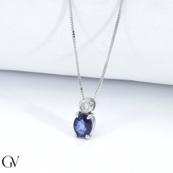 Collier en or blanc 18k avec saphir bleu et diamant 2