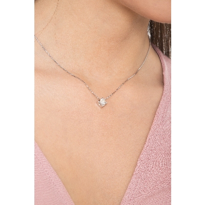 Collier or blanc 18k avec brillant 0,70 ct
