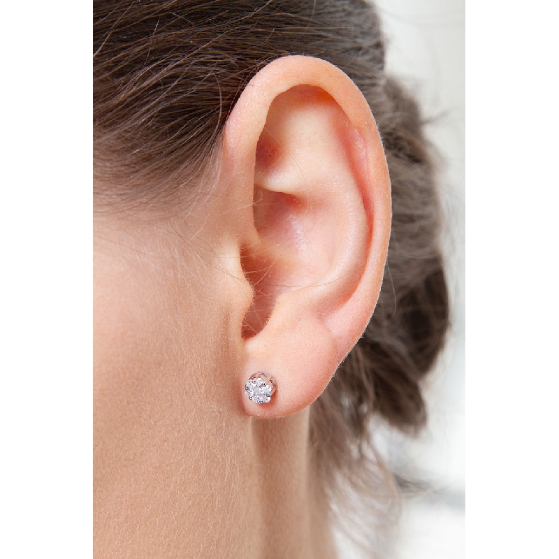 Boucles d’oreilles or blanc 18k fleur diamants ct. 0,22