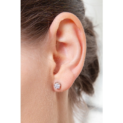 Boucles d’oreilles or blanc 18k fleur diamants ct. 0,22