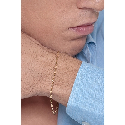 Bracelet homme en or jaune 18k avec mailles à étrier