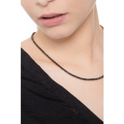 Collier tennis en or rose 18k avec diamants noirs brunis