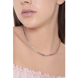Collier tennis en or jaune 18 carats avec saphirs multicolores 2
