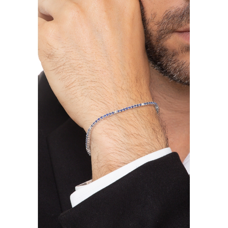 Bracelet Tennis en or blanc 18k avec saphirs bleus et diamants Bracelet Tennis en or blanc 18k avec saphirs bleus et diamants