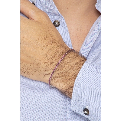 Bracelet Tennis fin en or blanc 18k avec rubis