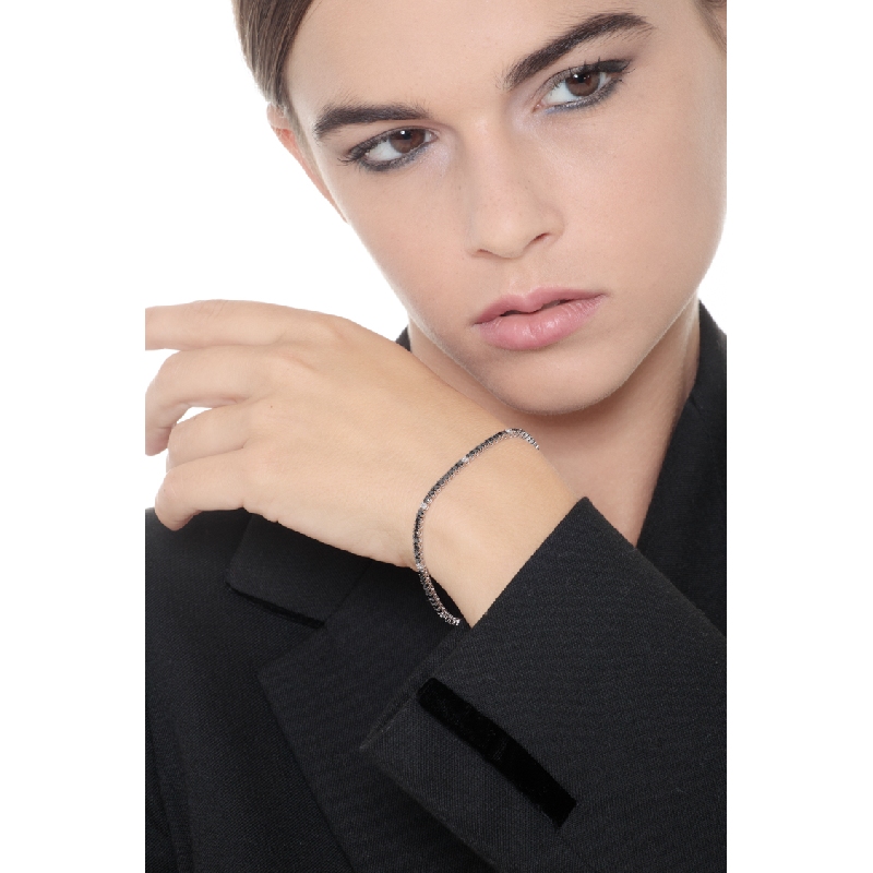 Bracelet unisex tennis fin en or blanc 18 carats avec diamants noirs et blancs