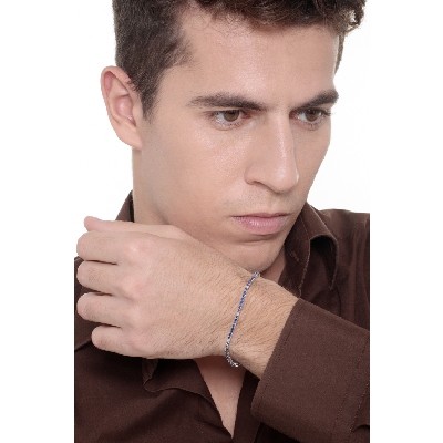 Bracelet Tennis en or blanc 18k avec diamants et saphirs bleus