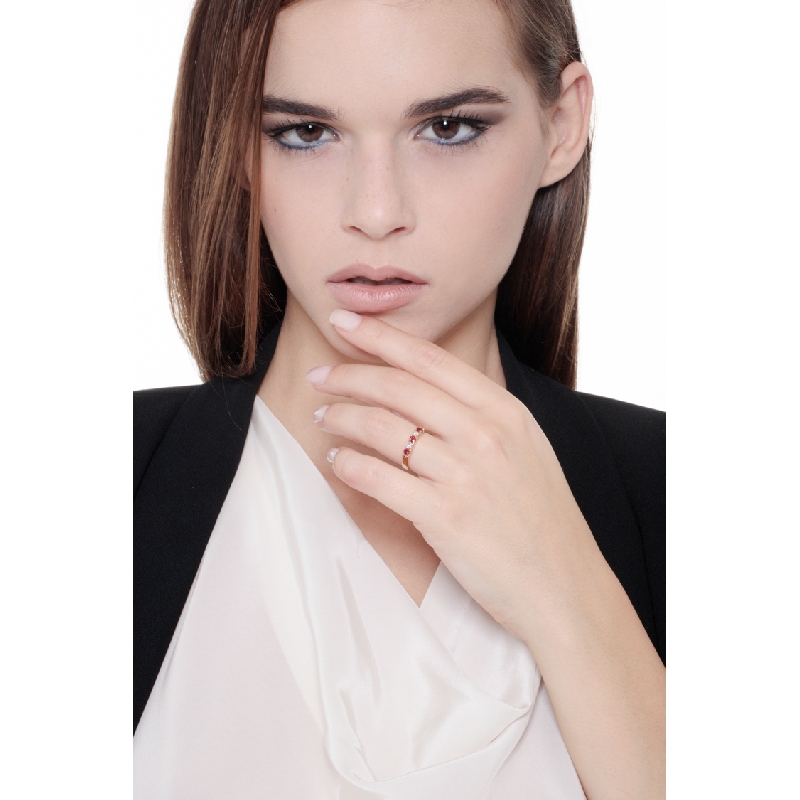 Bague Alliance 5 Pierres Or Jaune 18k Diamants et Rubis