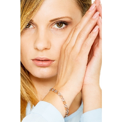 Bracelet or blanc et rose 18k forme ronde et diamants