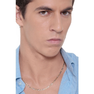 Collier homme en or jaune et blanc 18k, 50 cm