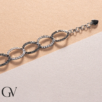 Bracelet ovales en or blanc 18K avec diamants noirs et blancs