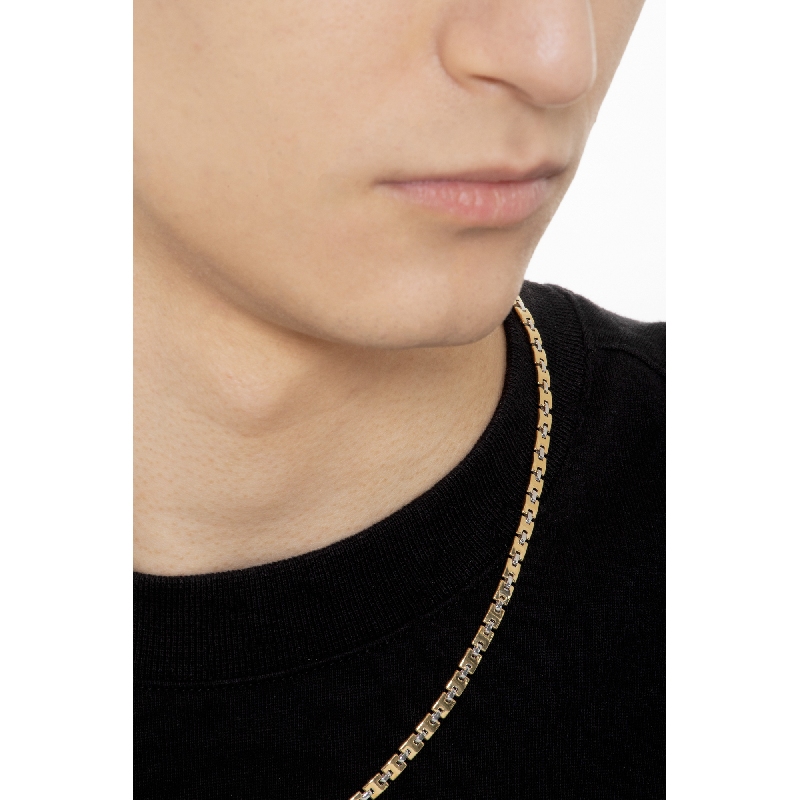 Collier homme en or jaune et blanc à maillons carrés Collier homme en or jaune et blanc à maillons carrés