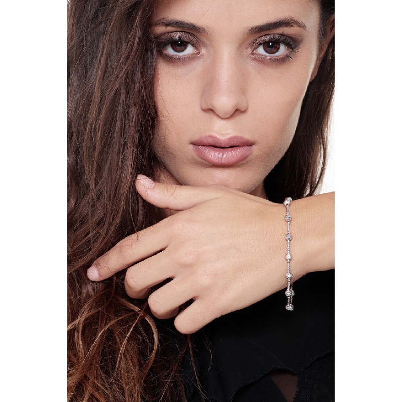 Bracelet en Or Blanc 18k avec perles diamantées de 19 cm Bracelet en Or Blanc 18k avec perles diamantées de 19 cm