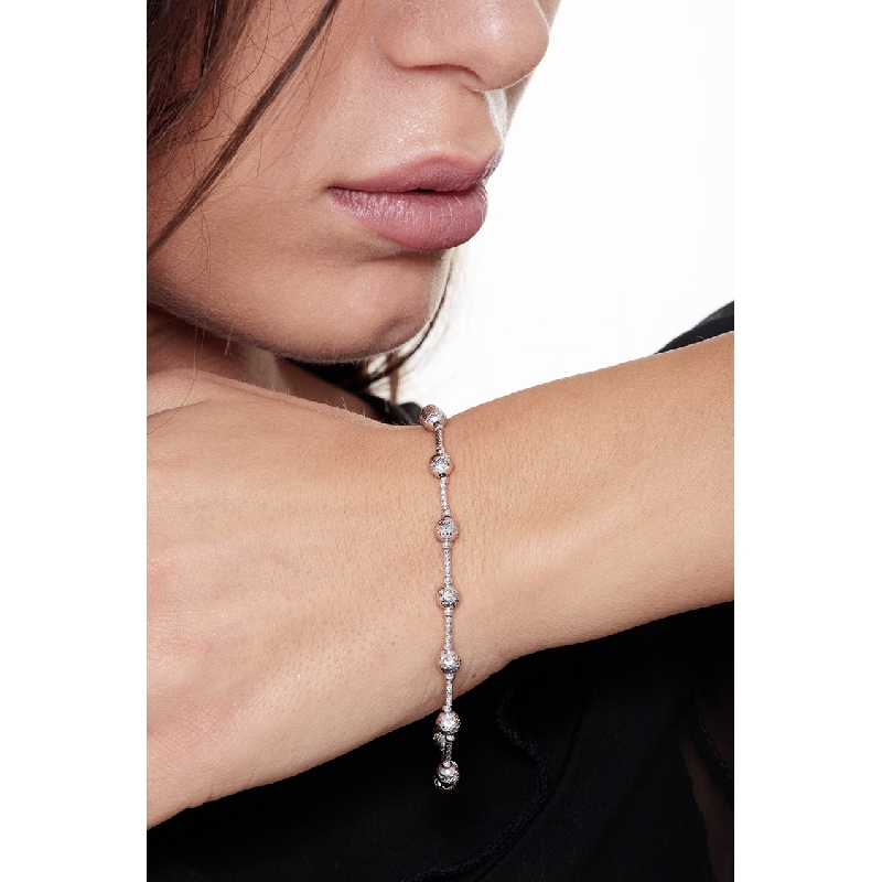 Bracelet en Or Blanc 18k avec perles diamantées de 19 cm Bracelet en Or Blanc 18k avec perles diamantées de 19 cm