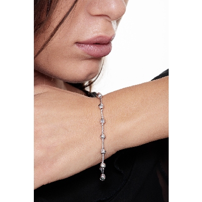 Bracelet en Or Blanc 18k avec perles diamantées de 19 cm